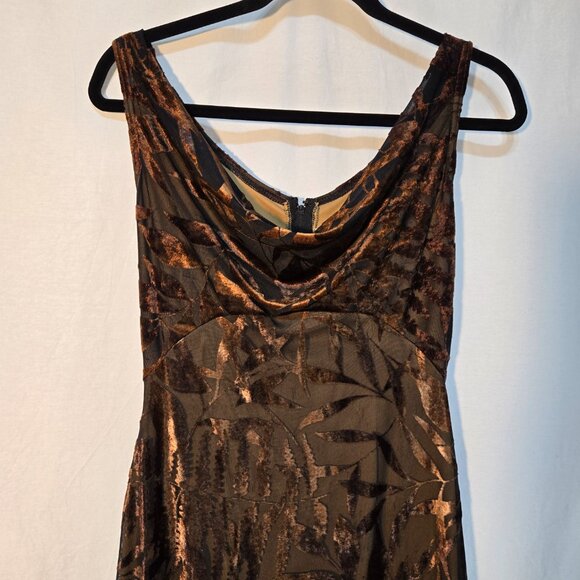 TADASHI Vintage Y2K Black Brown Crushed Velvet Floral Babydoll Maxi Dress Size S - Picture 5 of 15